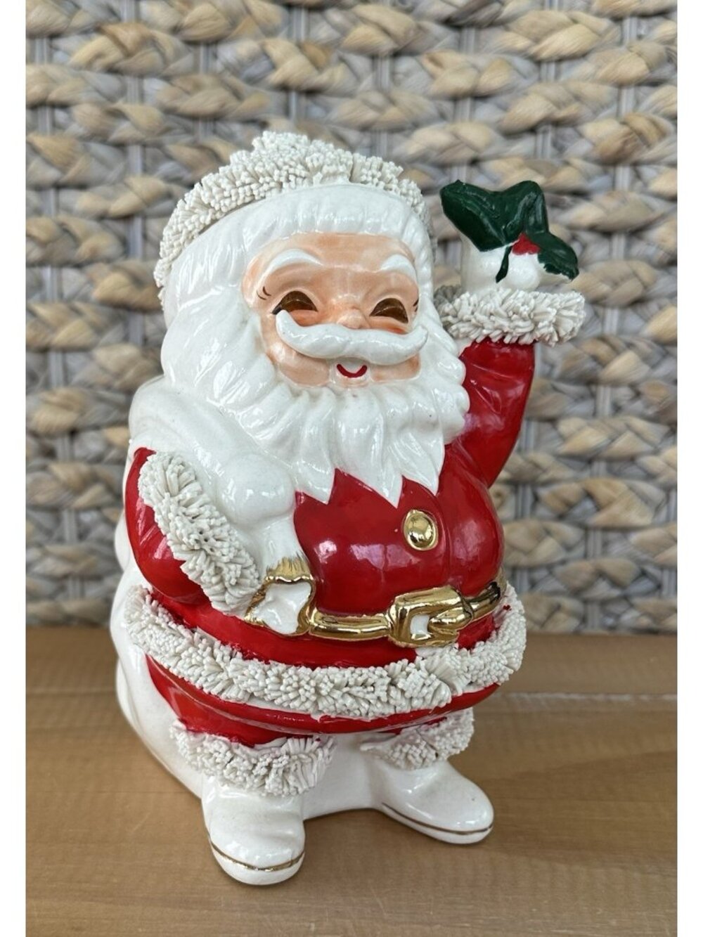 Vintage Christmas 1960 Santa Claus Bank Spaghetti Trim Santa Saver Grannycore
